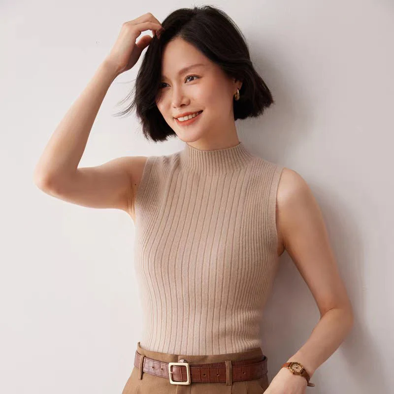 Design sense semi-turtleneck knitted vest women's suit with bottoming shirt temperament medium collar sleeveless vest spring and summer new - Image 9