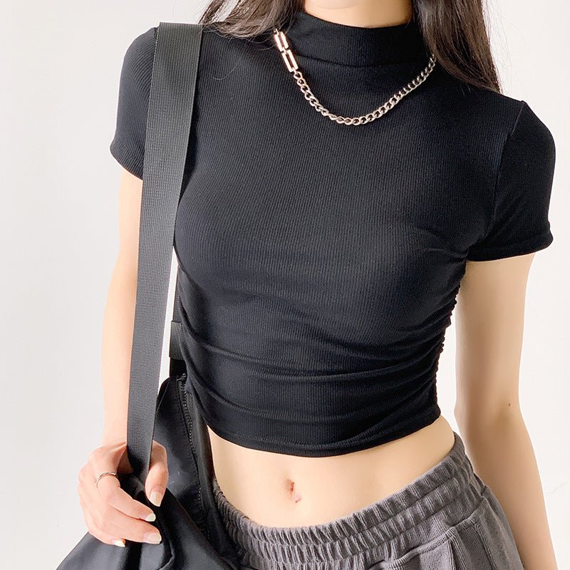 Dopamine wear bottoming shirt women's half-high collar spring and summer navel-baring short-sleeved T-shirt sexy hot girl slim short top - Image 5