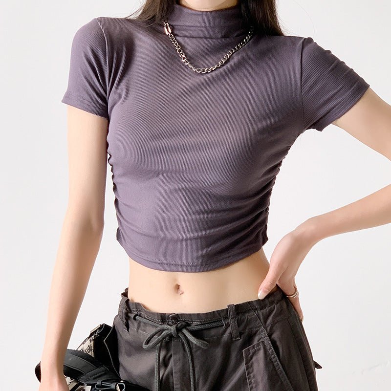 Dopamine wear bottoming shirt women's half-high collar spring and summer navel-baring short-sleeved T-shirt sexy hot girl slim short top - Image 6