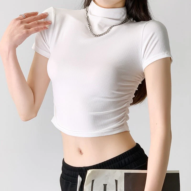 Dopamine wear bottoming shirt women's half-high collar spring and summer navel-baring short-sleeved T-shirt sexy hot girl slim short top - Image 8