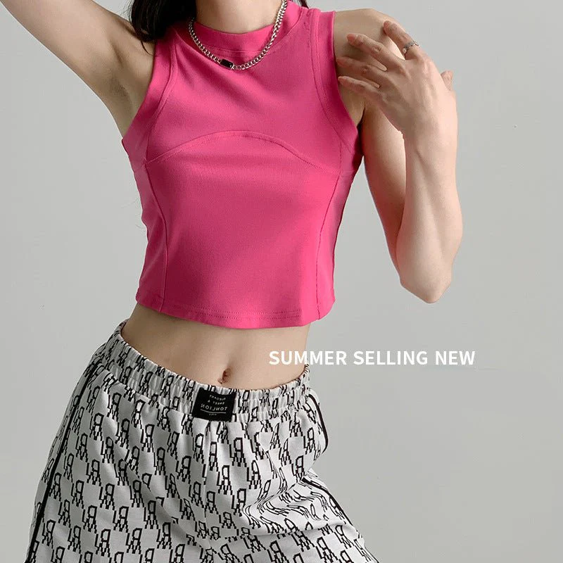 Dopamine Wear I-shaped Vest Women's Inner Short Splicing Design Sense External Wear Suspender Spice Girl Sleeveless Top Summer