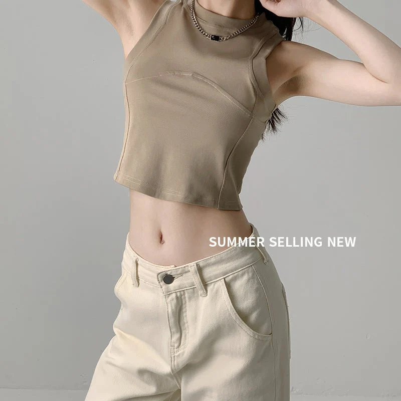 Dopamine Wear I-shaped Vest Women's Inner Short Splicing Design Sense External Wear Suspender Spice Girl Sleeveless Top Summer FD - Image 4