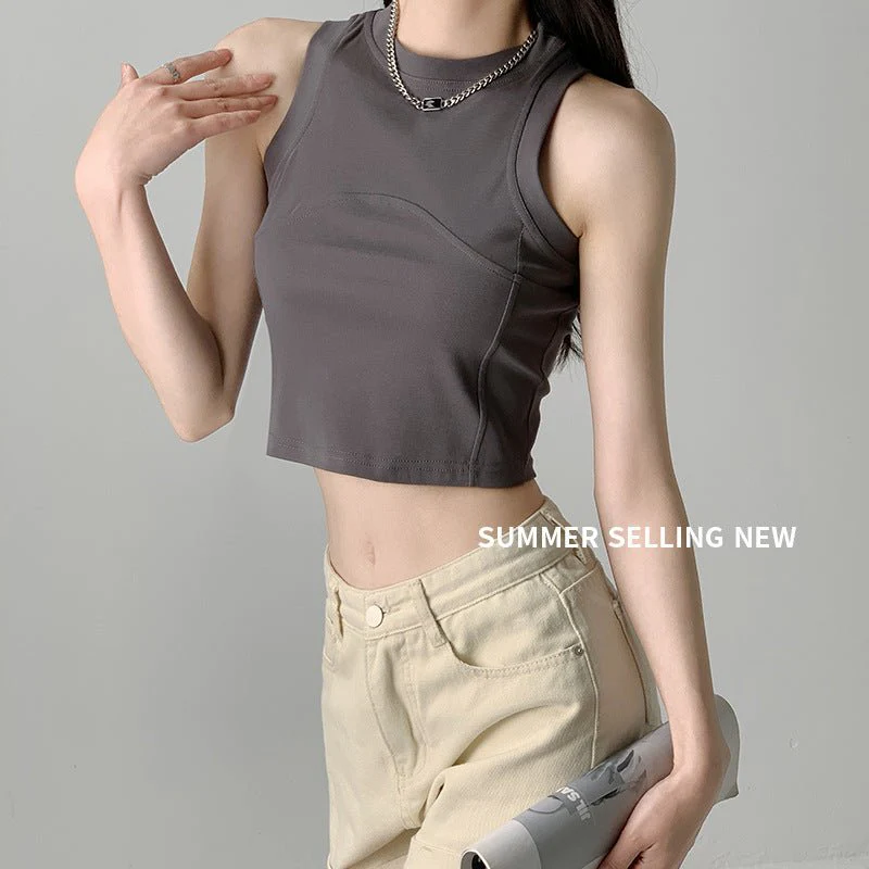 Dopamine Wear I-shaped Vest Women's Inner Short Splicing Design Sense External Wear Suspender Spice Girl Sleeveless Top Summer FD - Image 5