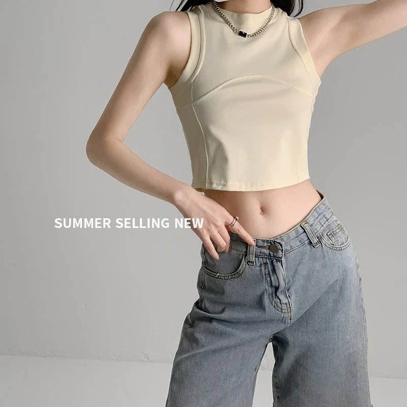Dopamine Wear I-shaped Vest Women's Inner Short Splicing Design Sense External Wear Suspender Spice Girl Sleeveless Top Summer FD - Image 7