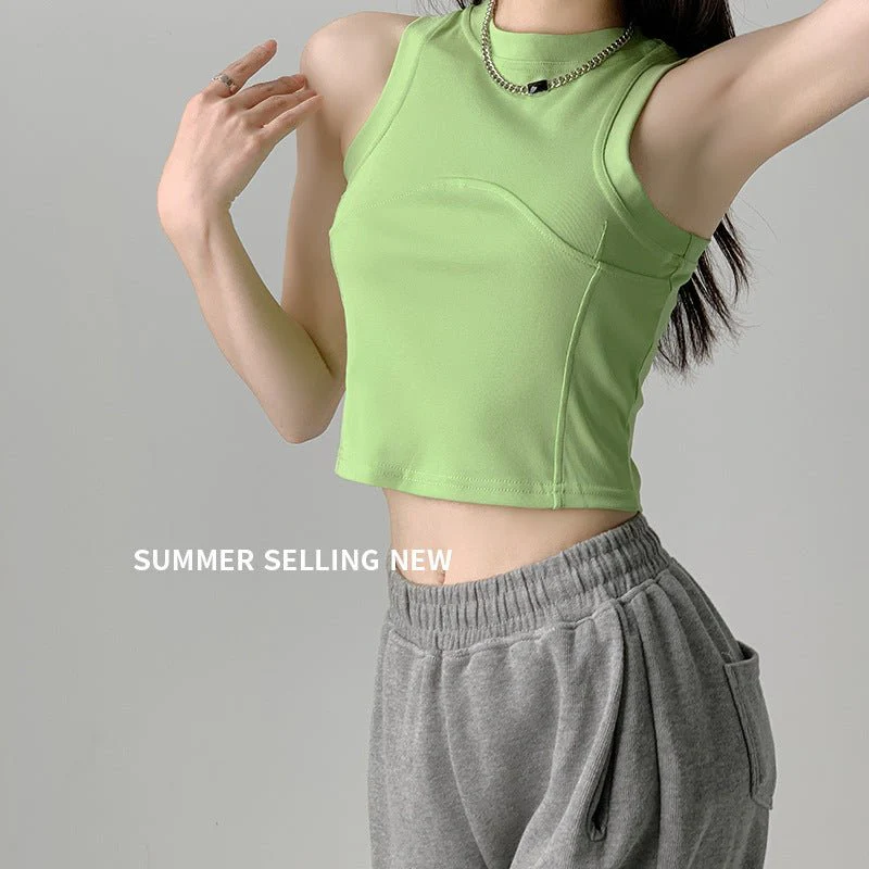 Dopamine Wear I-shaped Vest Women's Inner Short Splicing Design Sense External Wear Suspender Spice Girl Sleeveless Top Summer FD - Image 9