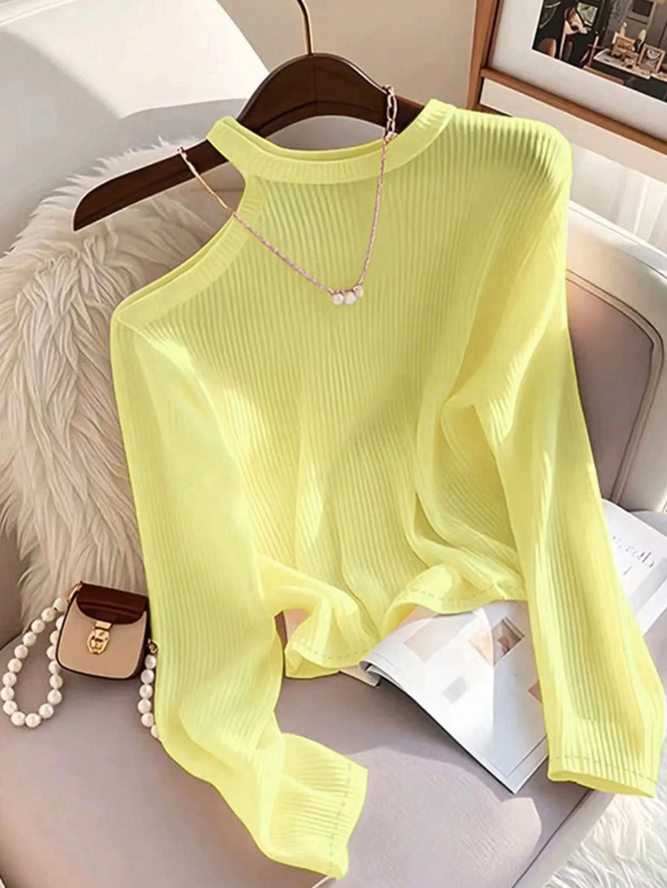 Double-layer short-sleeved shirt bow neckline shirt pullover - Image 9