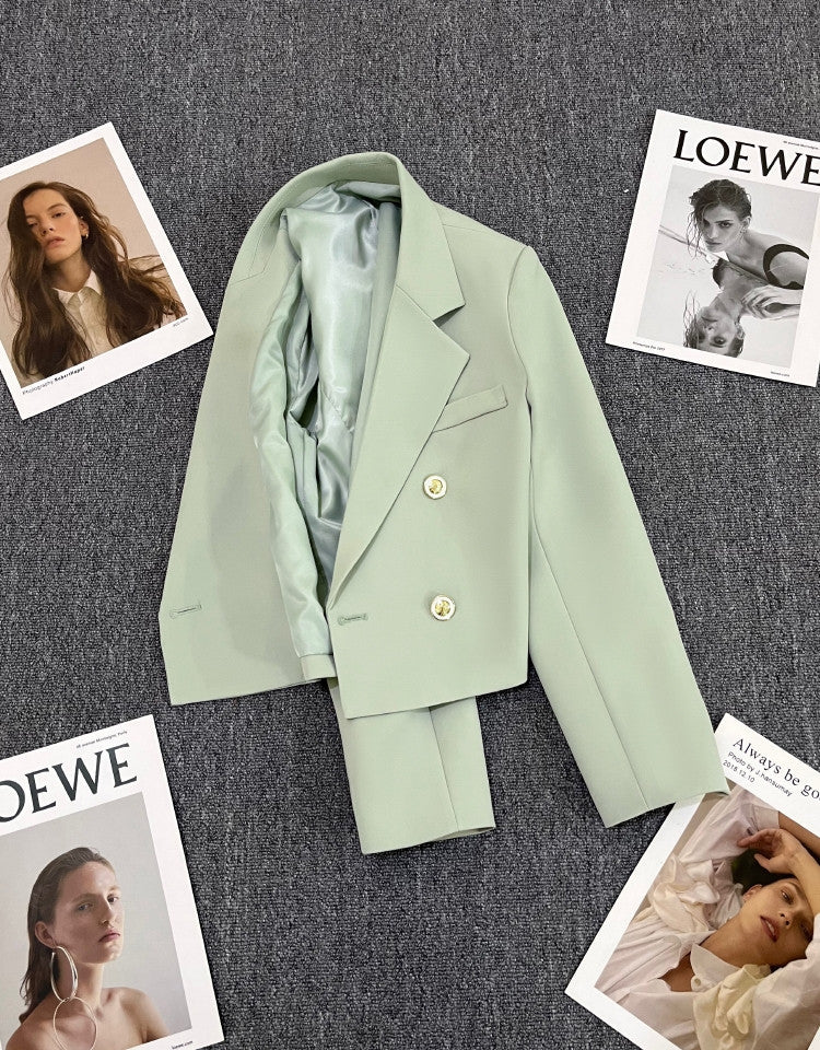 Double Mosaic | Loose Straight Double-Breasted Office Jacket - Image 14