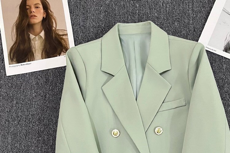 Double Mosaic | Loose Straight Double-Breasted Office Jacket - Image 20