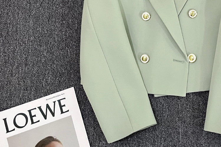 Double Mosaic | Loose Straight Double-Breasted Office Jacket - Image 21