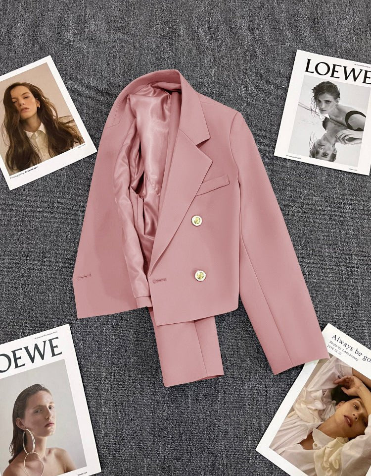 Double Mosaic | Loose Straight Double-Breasted Office Jacket - Image 29