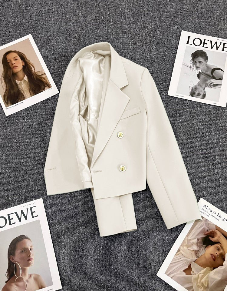 Double Mosaic | Loose Straight Double-Breasted Office Jacket - Image 35