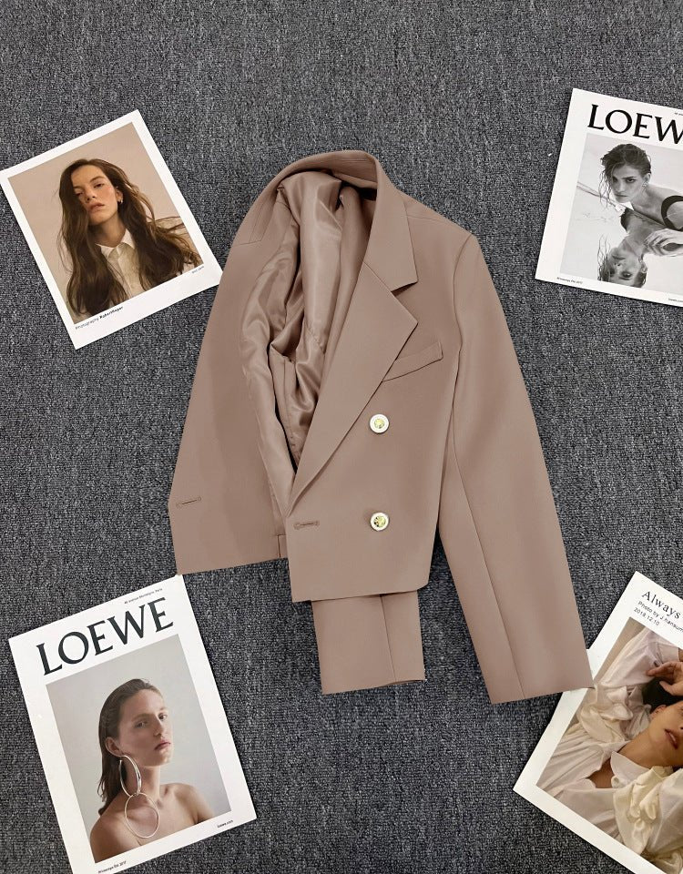 Double Mosaic | Loose Straight Double-Breasted Office Jacket - Image 43