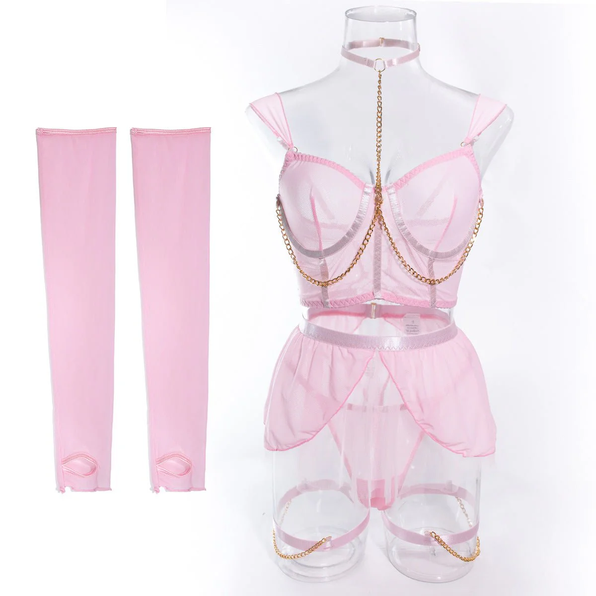 Dreamy Mesh | Sheer Polyester Cute Girl Nightdress with Panties - Image 45