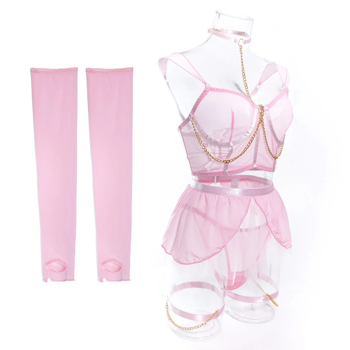 Dreamy Mesh | Sheer Polyester Cute Girl Nightdress with Panties - Image 46