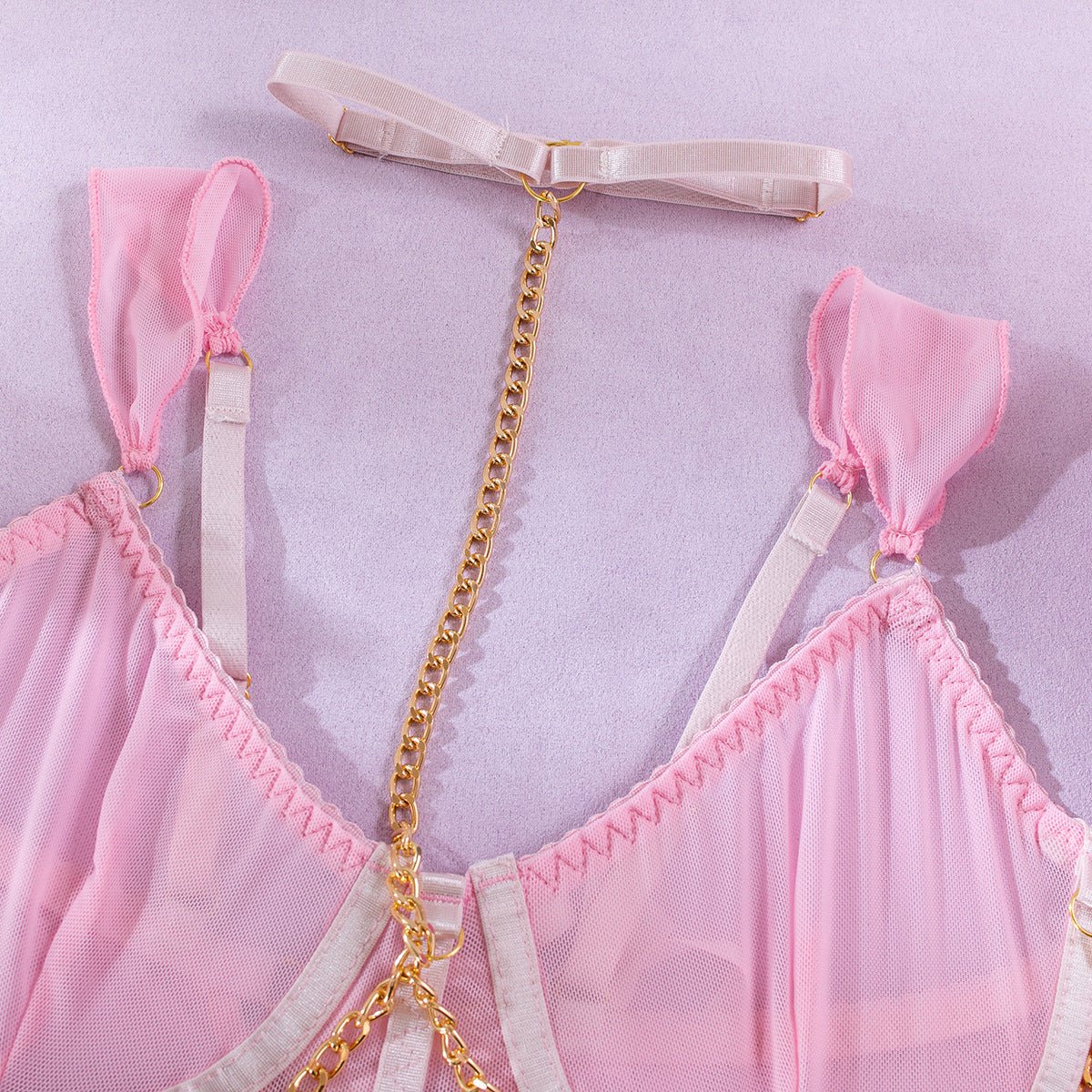 Dreamy Mesh | Sheer Polyester Cute Girl Nightdress with Panties - Image 48