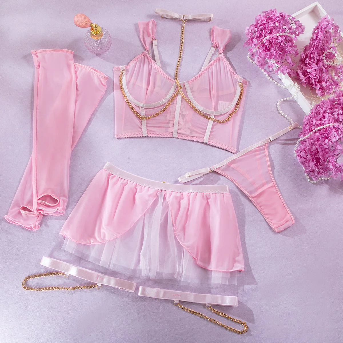 Dreamy Mesh | Sheer Polyester Cute Girl Nightdress with Panties - Image 5