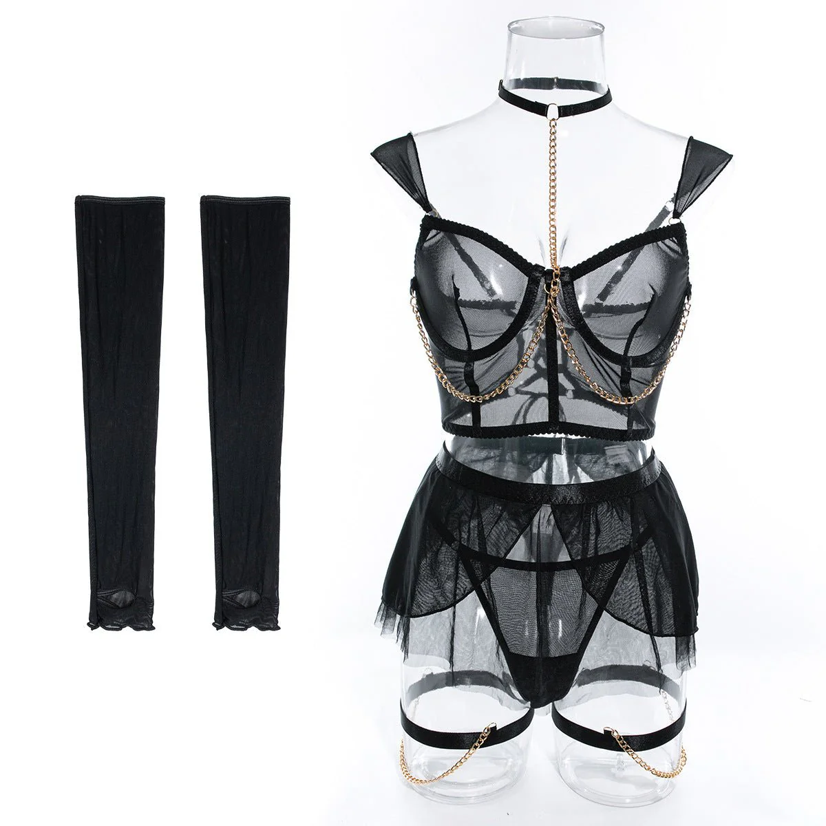 Dreamy Mesh | Sheer Polyester Cute Girl Nightdress with Panties - Image 55