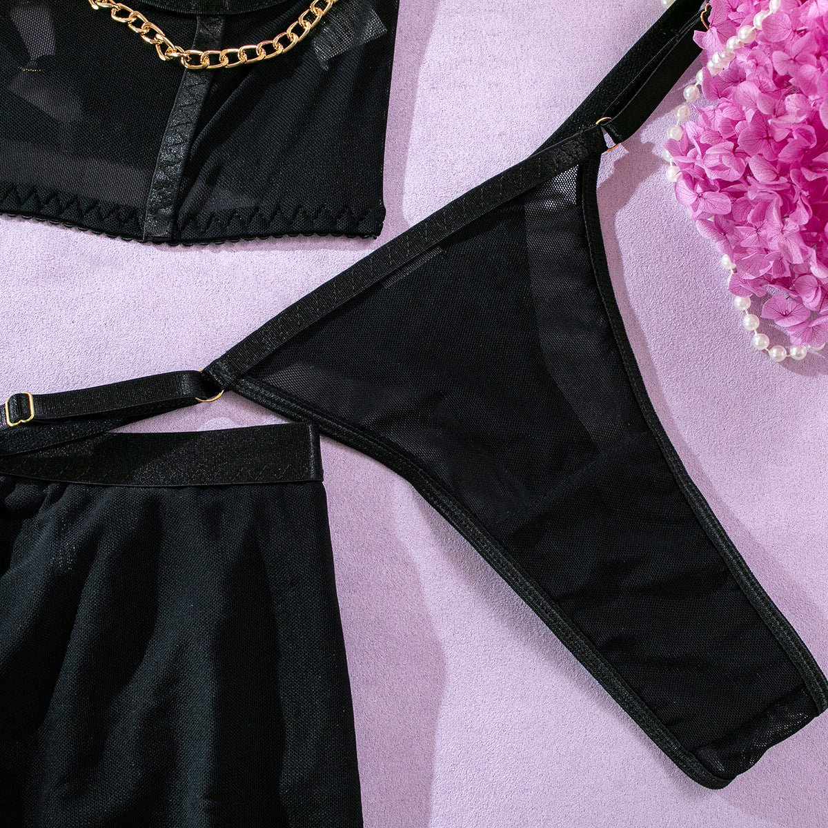 Dreamy Mesh | Sheer Polyester Cute Girl Nightdress with Panties - Image 64