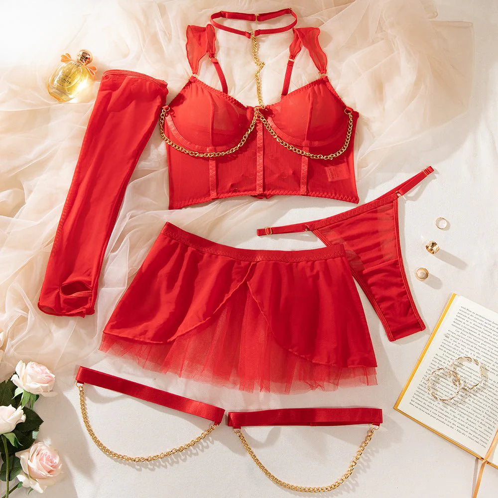 Dreamy Mesh | Sheer Polyester Cute Girl Nightdress with Panties - Image 65