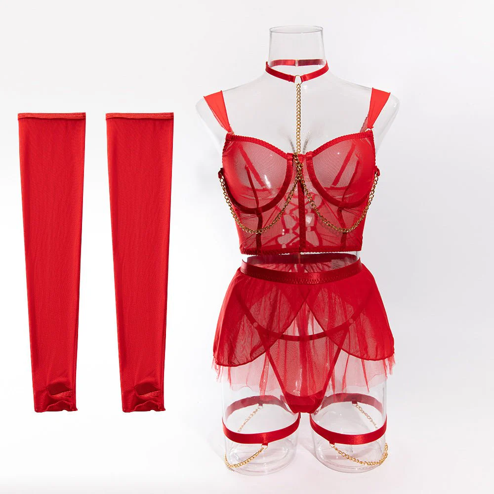 Dreamy Mesh | Sheer Polyester Cute Girl Nightdress with Panties - Image 66