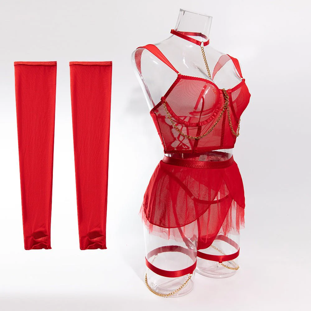 Dreamy Mesh | Sheer Polyester Cute Girl Nightdress with Panties - Image 67
