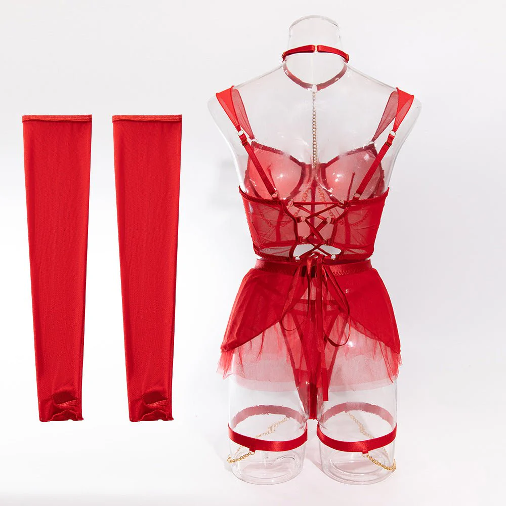 Dreamy Mesh | Sheer Polyester Cute Girl Nightdress with Panties - Image 68