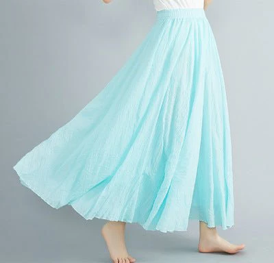 Elastic waist linen A-shaped skirt, long solid color skirt - Image 13
