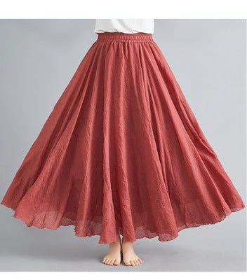Elastic waist linen A-shaped skirt, long solid color skirt - Image 15