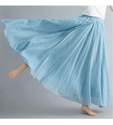 Elastic waist linen A-shaped skirt, long solid color skirt - Image 22