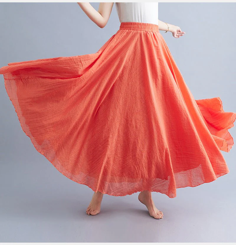 Elastic waist linen A-shaped skirt, long solid color skirt - Image 32