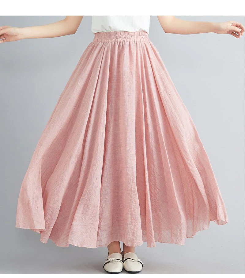 Elastic waist linen A-shaped skirt, long solid color skirt - Image 36