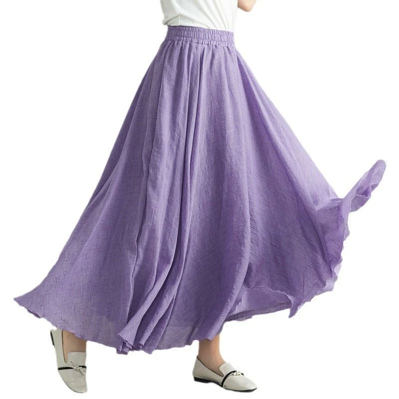 Elastic waist linen A-shaped skirt, long solid color skirt - Image 5