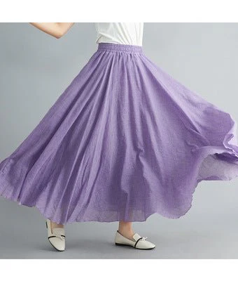 Elastic waist linen A-shaped skirt, long solid color skirt - Image 9