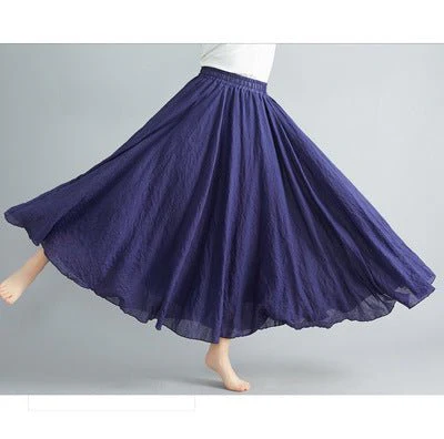 Elastic waist linen A-shaped skirt, long solid color skirt FD - Image 10