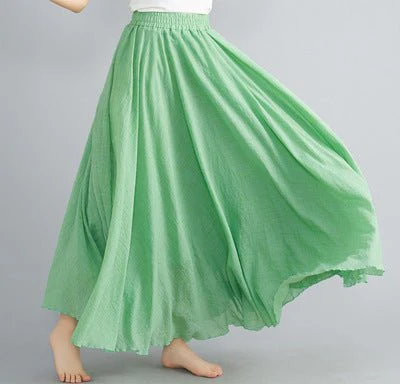 Elastic waist linen A-shaped skirt, long solid color skirt FD - Image 11