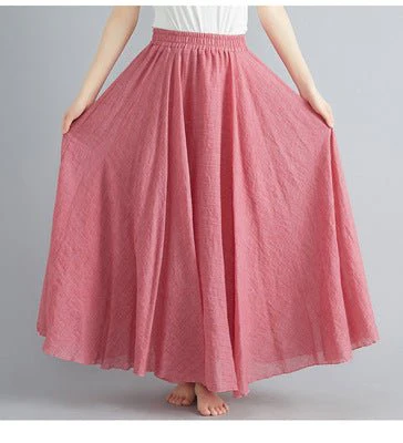 Elastic waist linen A-shaped skirt, long solid color skirt FD - Image 12