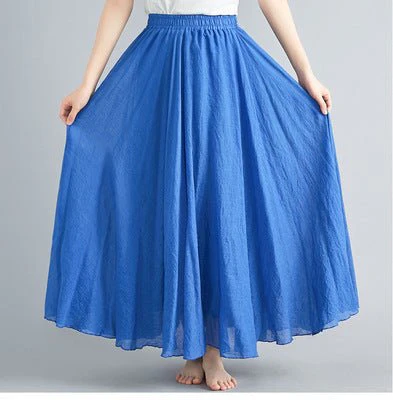 Elastic waist linen A-shaped skirt, long solid color skirt FD - Image 14