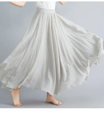Elastic waist linen A-shaped skirt, long solid color skirt FD - Image 16