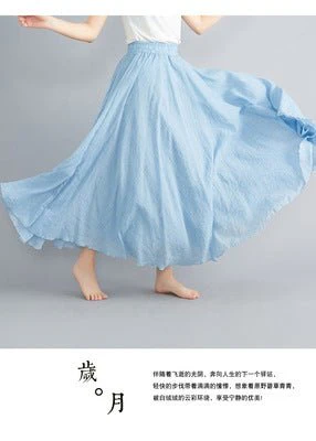 Elastic waist linen A-shaped skirt, long solid color skirt FD - Image 17