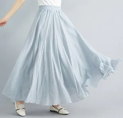 Elastic waist linen A-shaped skirt, long solid color skirt FD - Image 18
