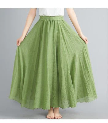Elastic waist linen A-shaped skirt, long solid color skirt FD - Image 19