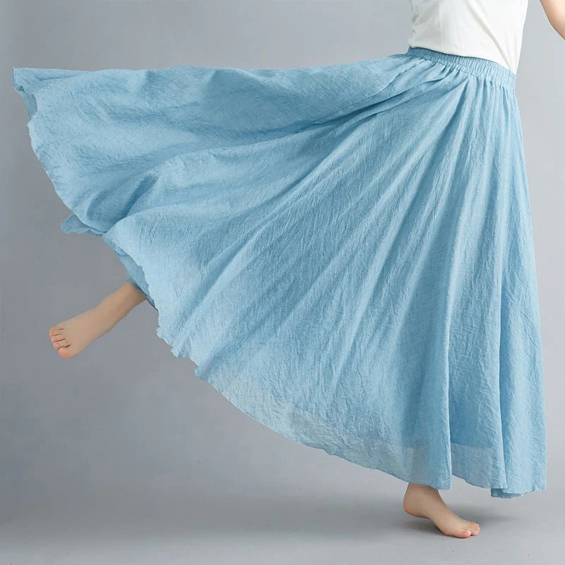 Elastic waist linen A-shaped skirt, long solid color skirt FD - Image 2