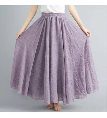 Elastic waist linen A-shaped skirt, long solid color skirt FD - Image 23