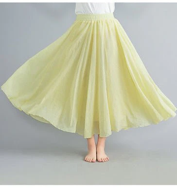 Elastic waist linen A-shaped skirt, long solid color skirt FD - Image 24