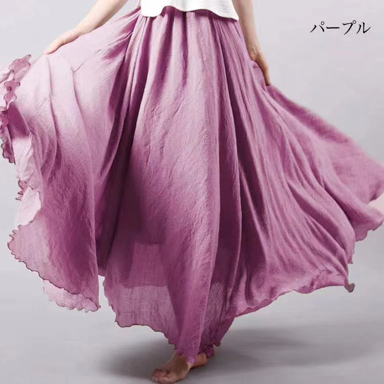 Elastic waist linen A-shaped skirt, long solid color skirt FD - Image 25