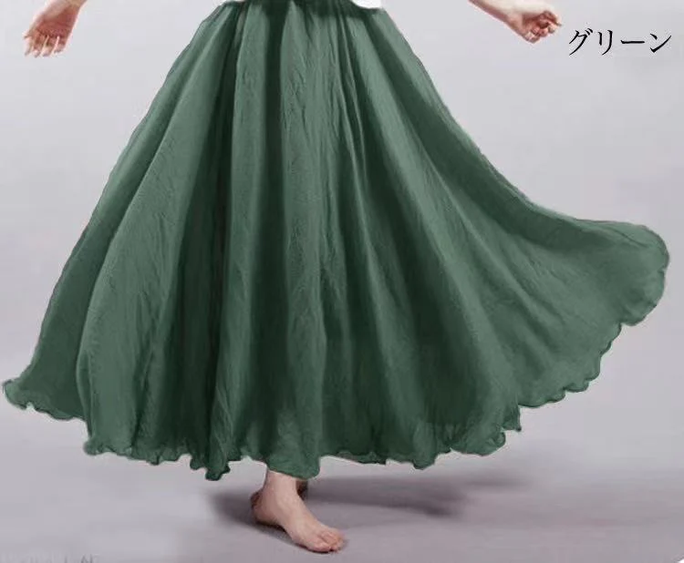 Elastic waist linen A-shaped skirt, long solid color skirt FD - Image 27