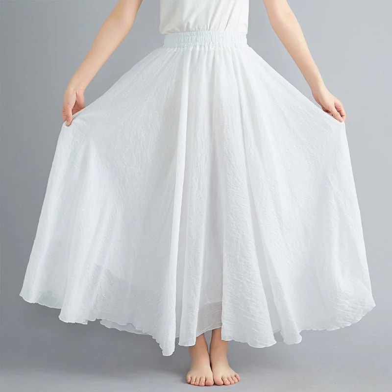Elastic waist linen A-shaped skirt, long solid color skirt FD - Image 3