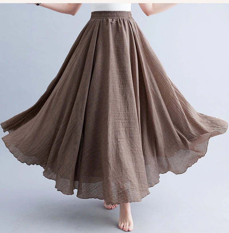 Elastic waist linen A-shaped skirt, long solid color skirt FD - Image 31