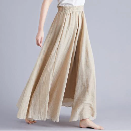 Elastic waist linen A-shaped skirt, long solid color skirt FD - Image 37