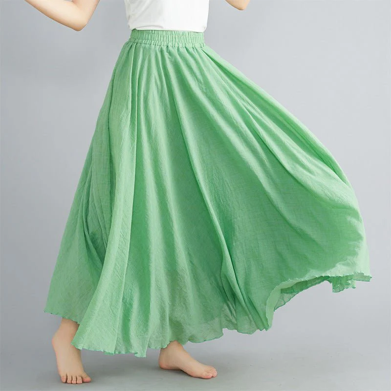 Elastic waist linen A-shaped skirt, long solid color skirt FD - Image 4